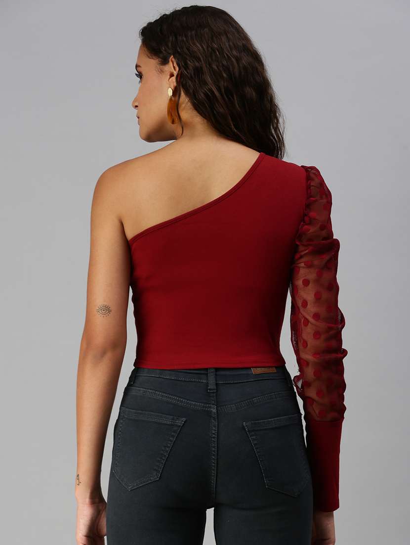 puff sleeve solid crop top  - 18392173 -  Standard Image - 2