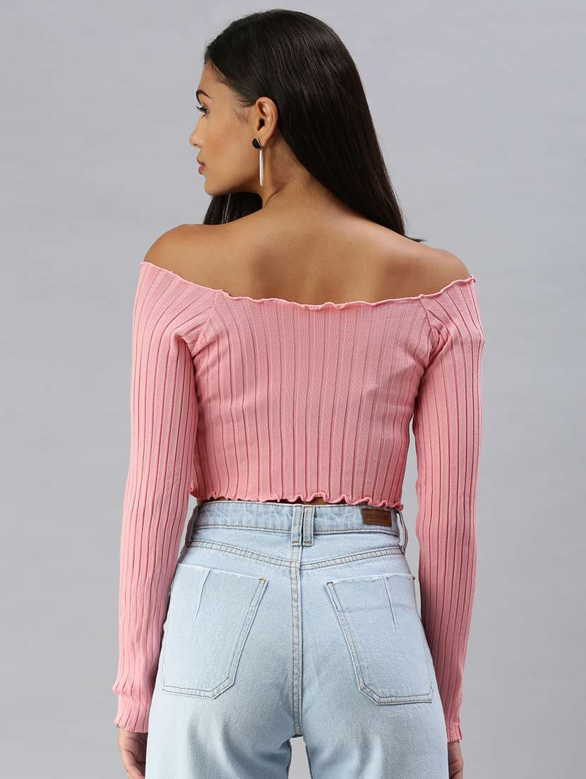 off shoulder solid crop top  - 18392179 -  Standard Image - 2