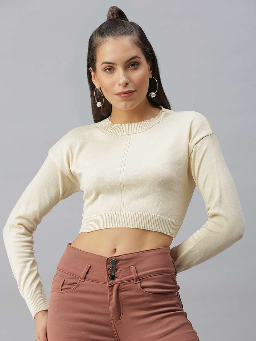 women's crop round neck top