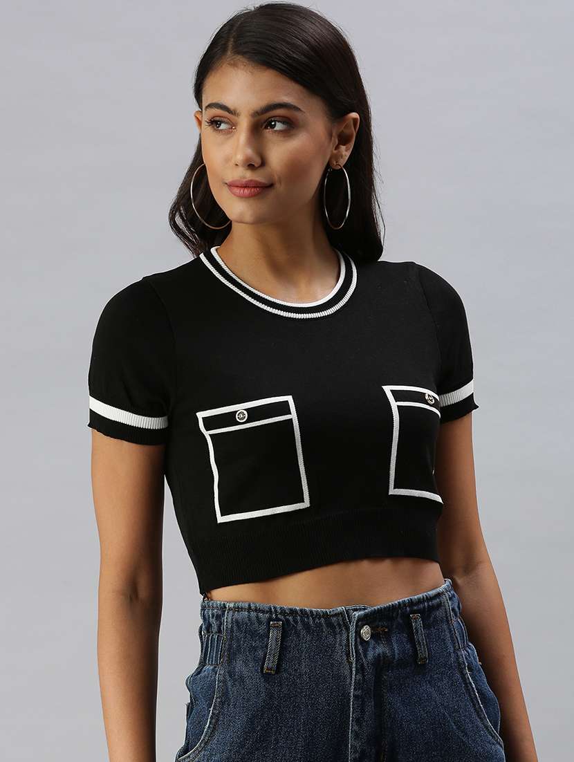 contrast detail solid crop top 