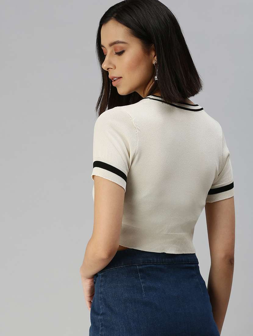 women's crop round neck top - 18392222 -  Standard Image - 2