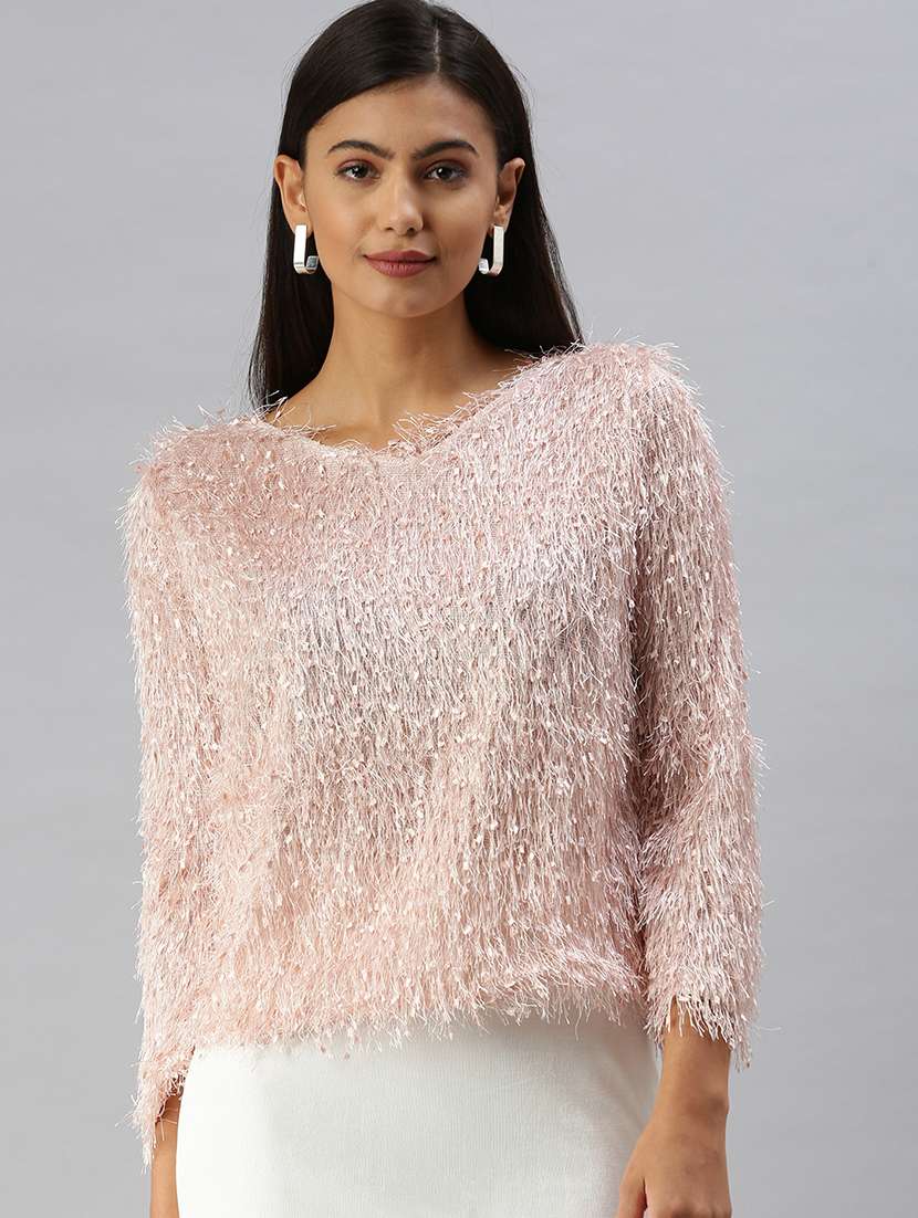 fur embellished regular top