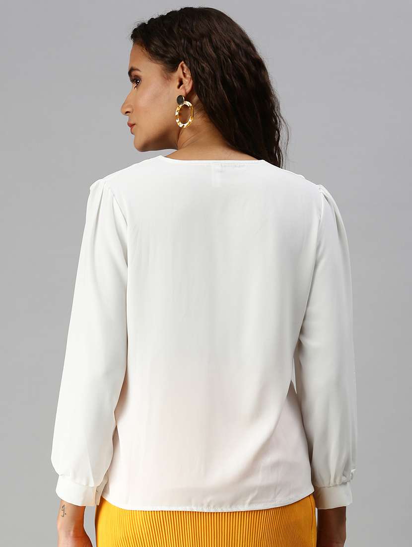 puff sleeved solid crop top - 18392270 -  Standard Image - 2