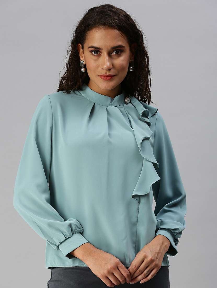 women's straight mandarin neck top
