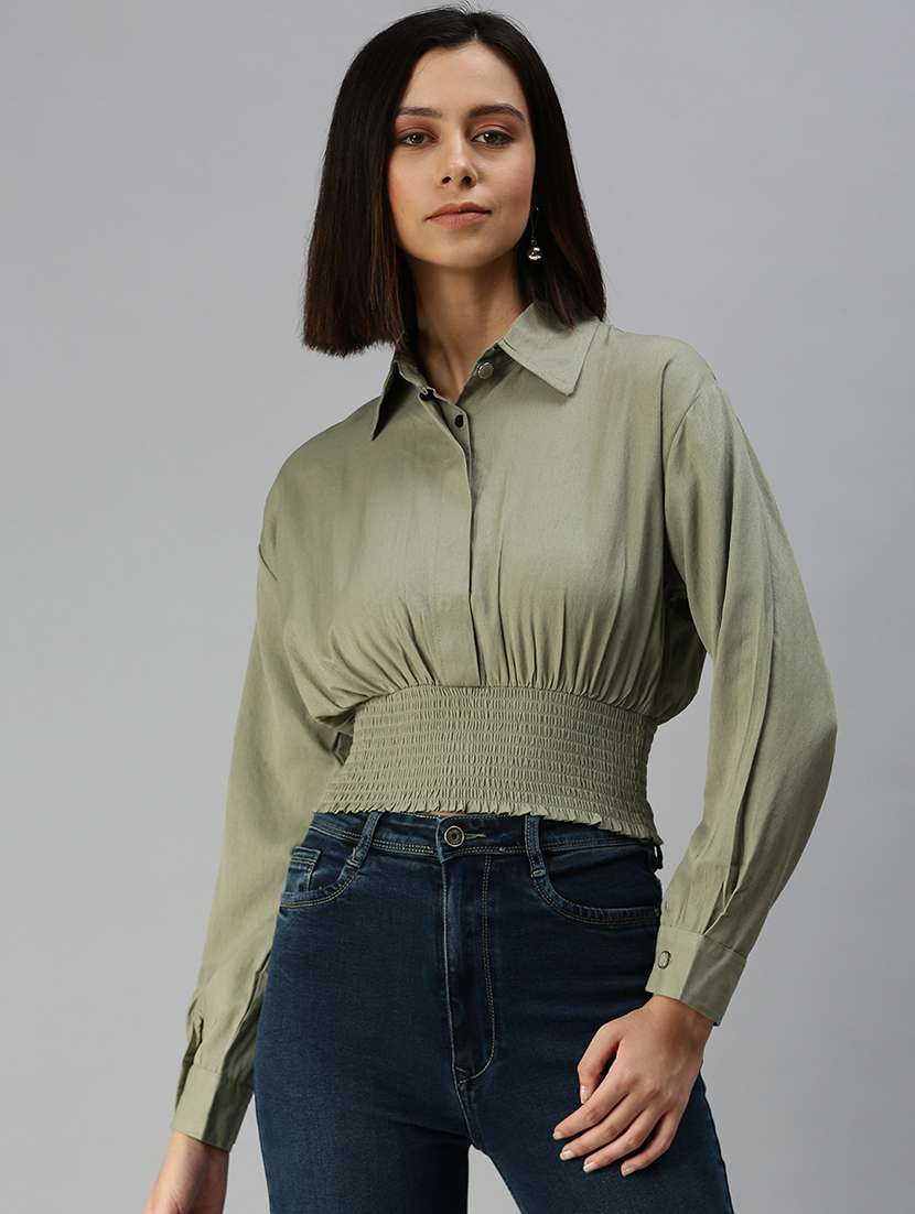 women's crop collared top