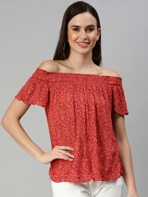 off shoulder floral a-line top - 18392332 -  Standard Image - 0