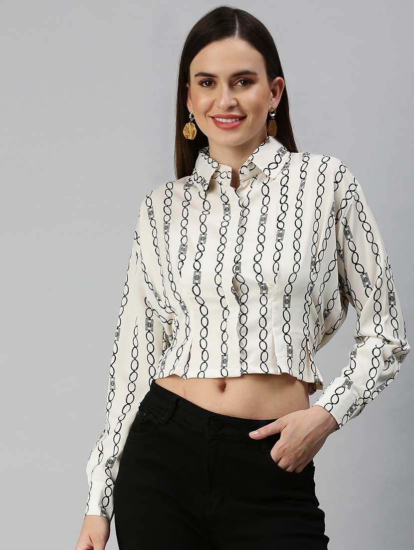 women's crop collared top