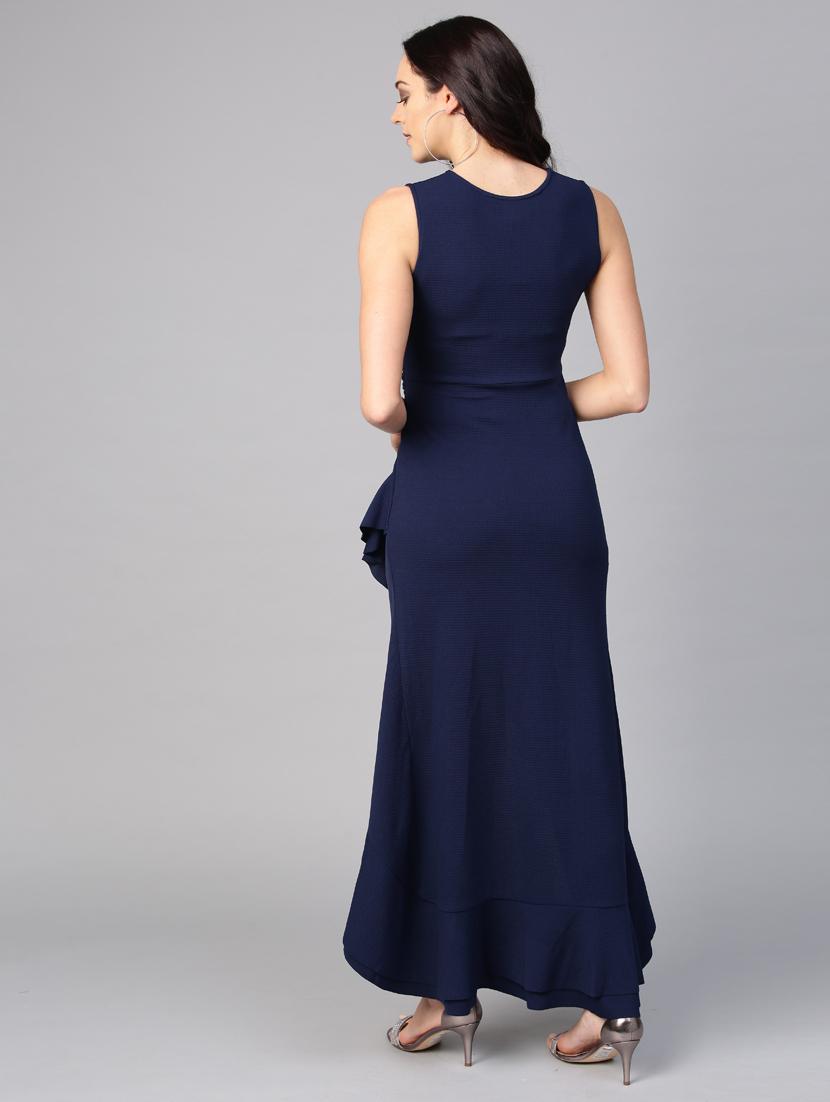 round neck solid ruffled maxi dress - 18392501 - Standard Image - 2