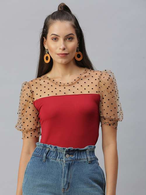 women red self design round neck top - 18392619 -  Standard Image - 0