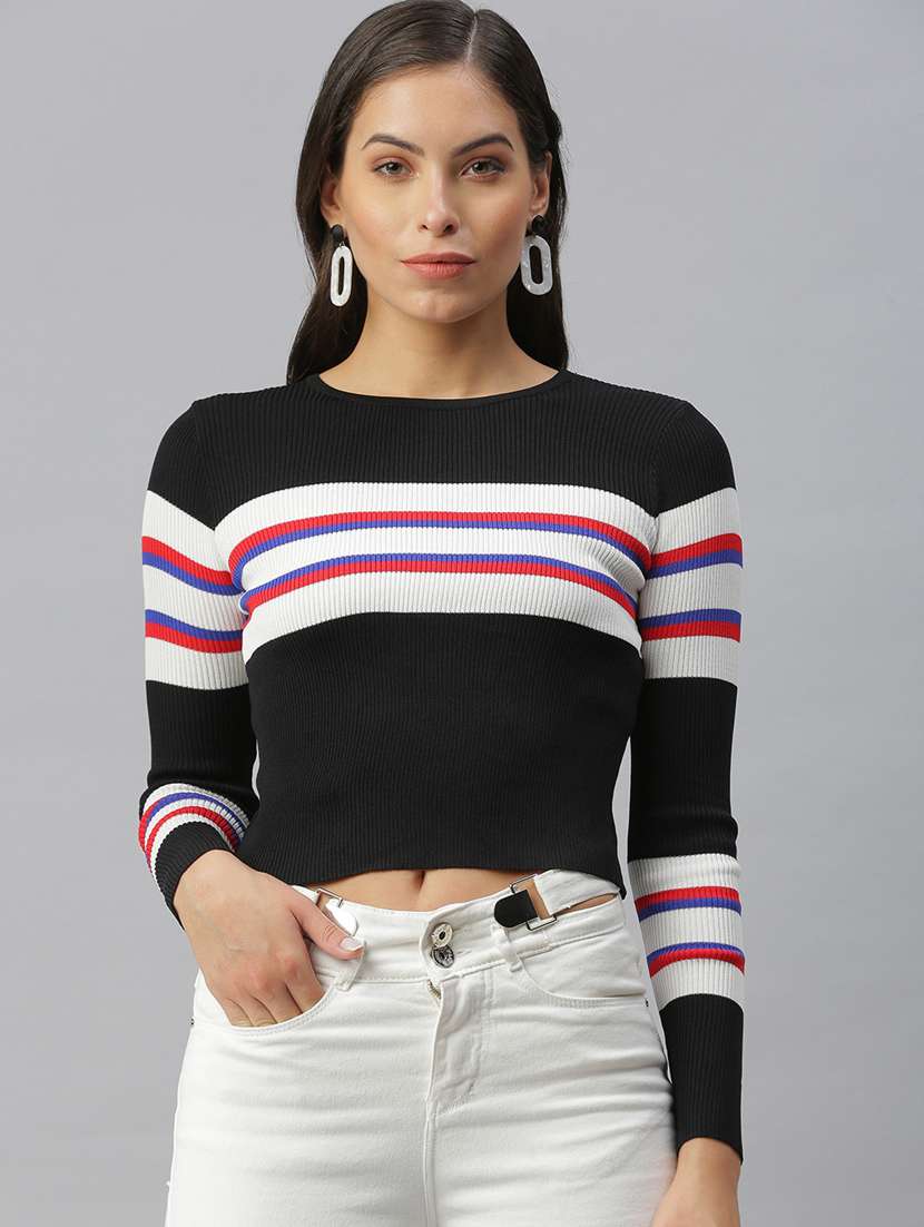 round neck striped regular top