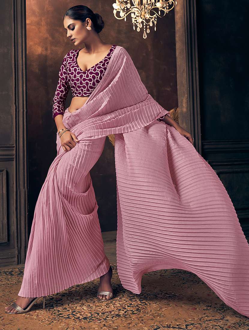 purple georgette plain saree