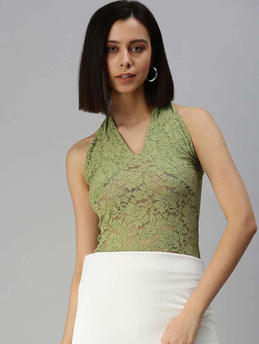 women's open back & tie halter neck top