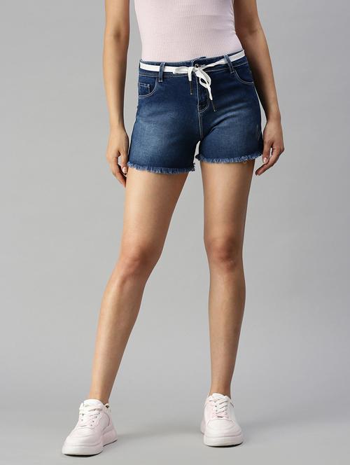 tie front washed denim shorts  - 18392691 -  Standard Image - 0