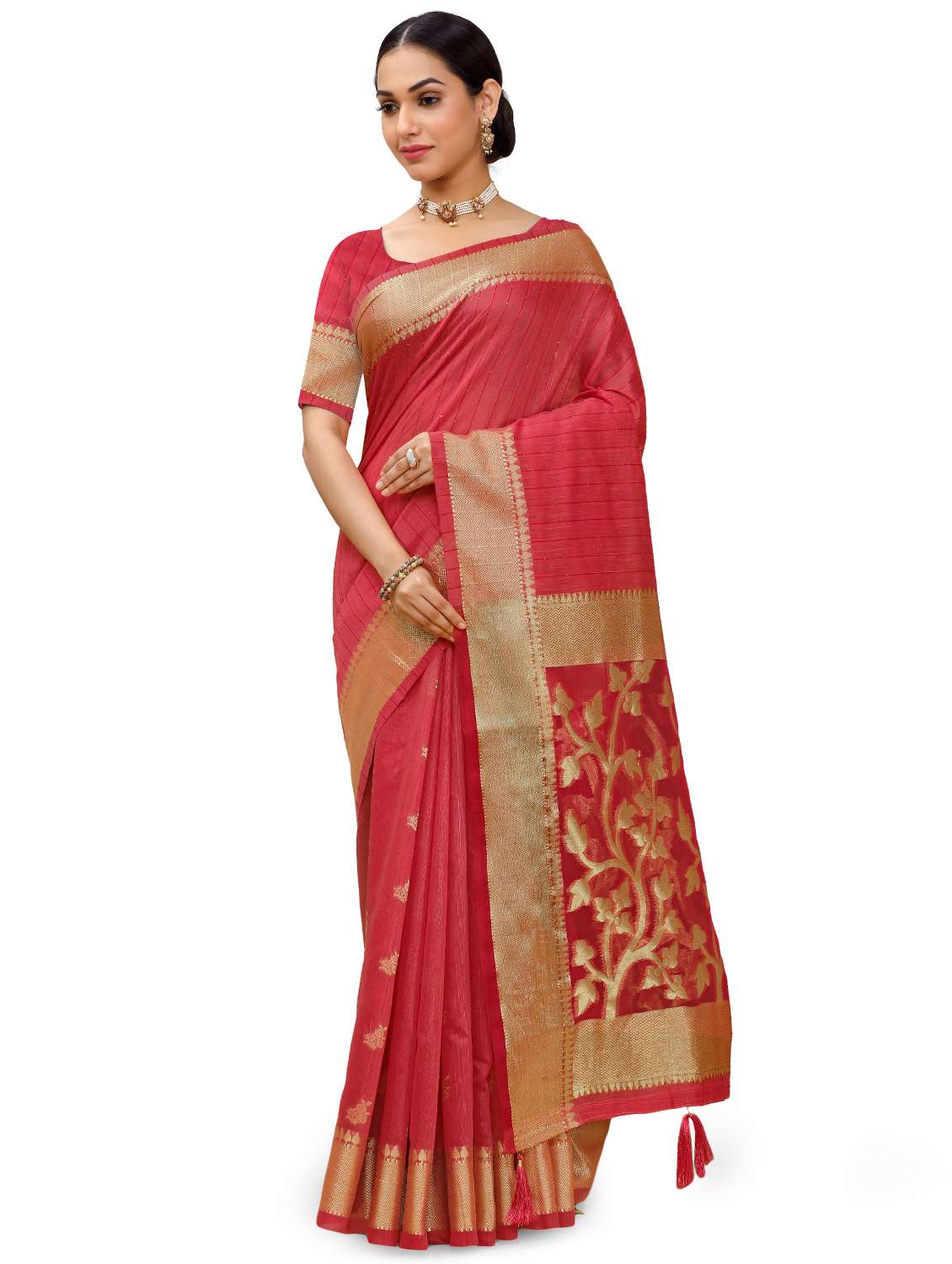 pink chanderi saree with blouse