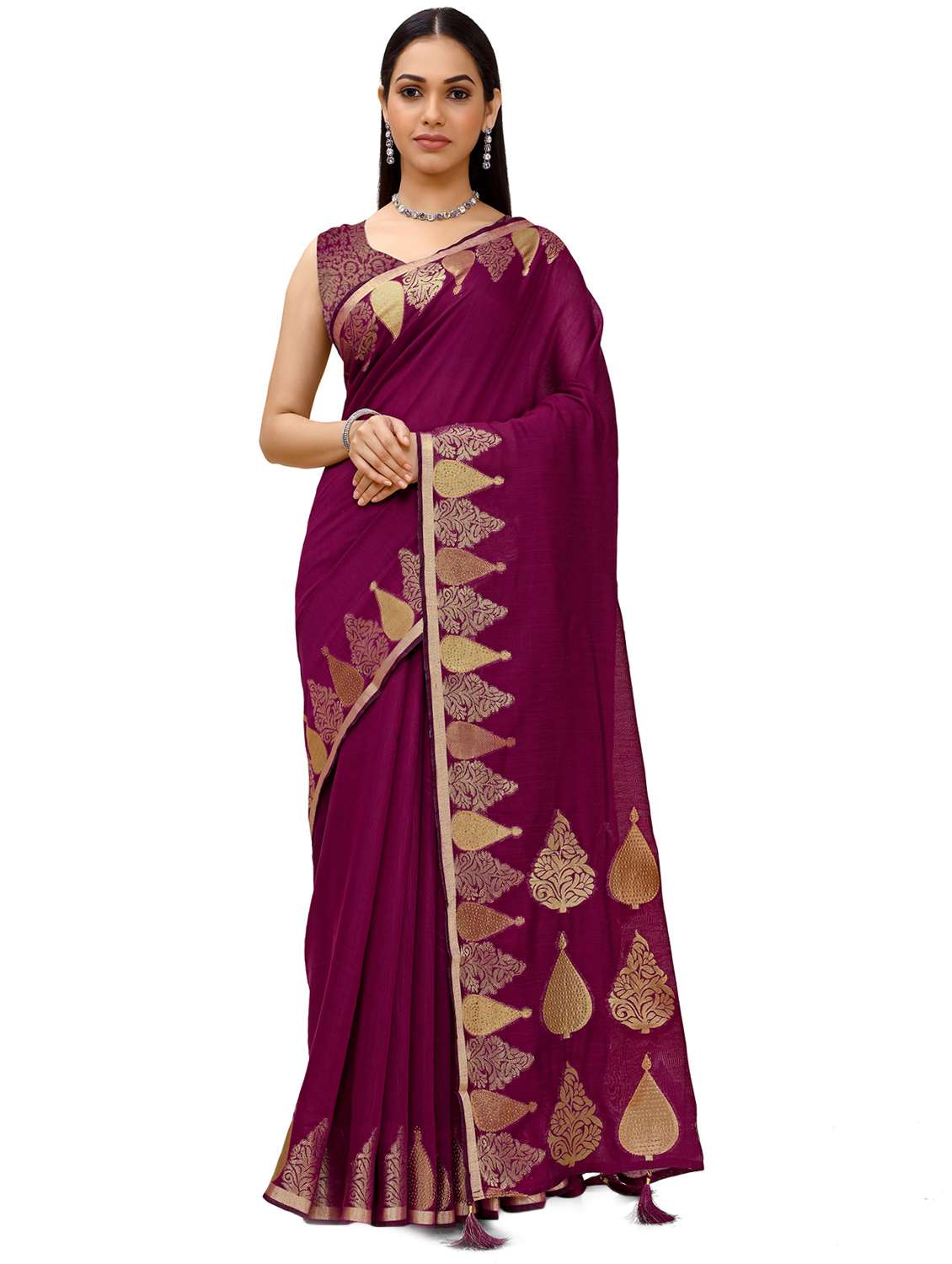 purple silk blend saree with blouse