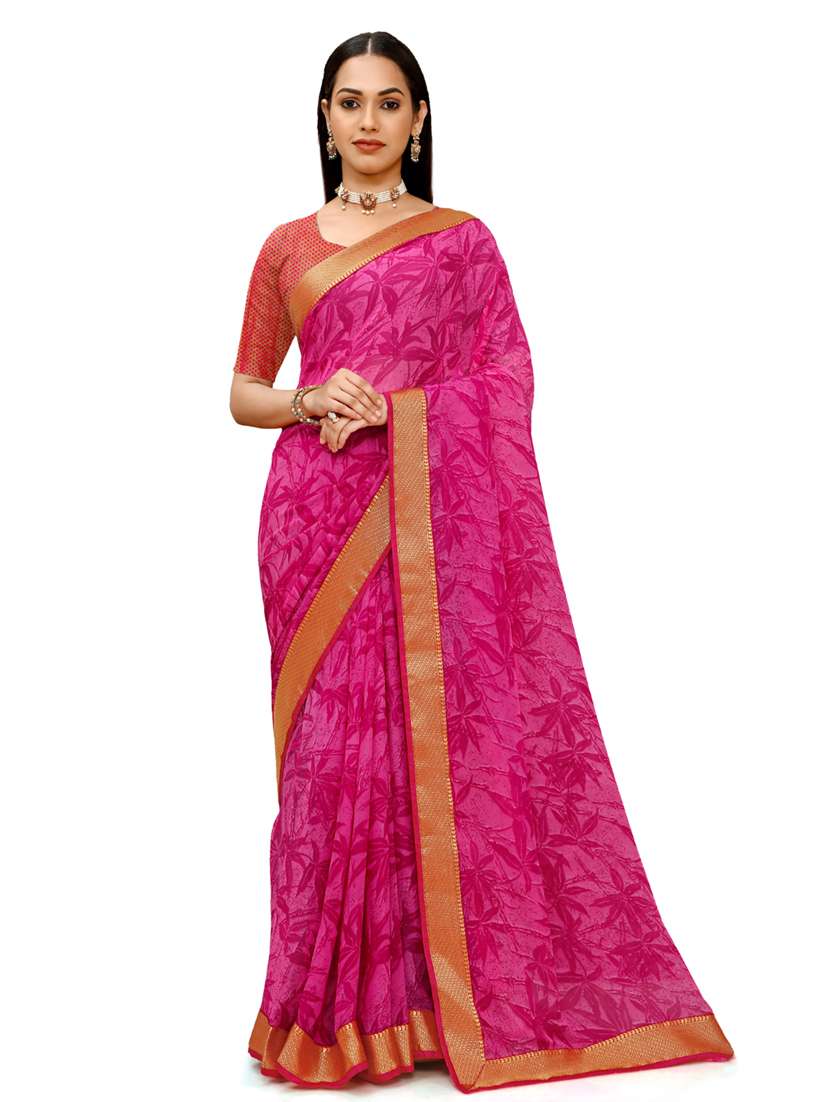 pink georgette printed saree with blouse