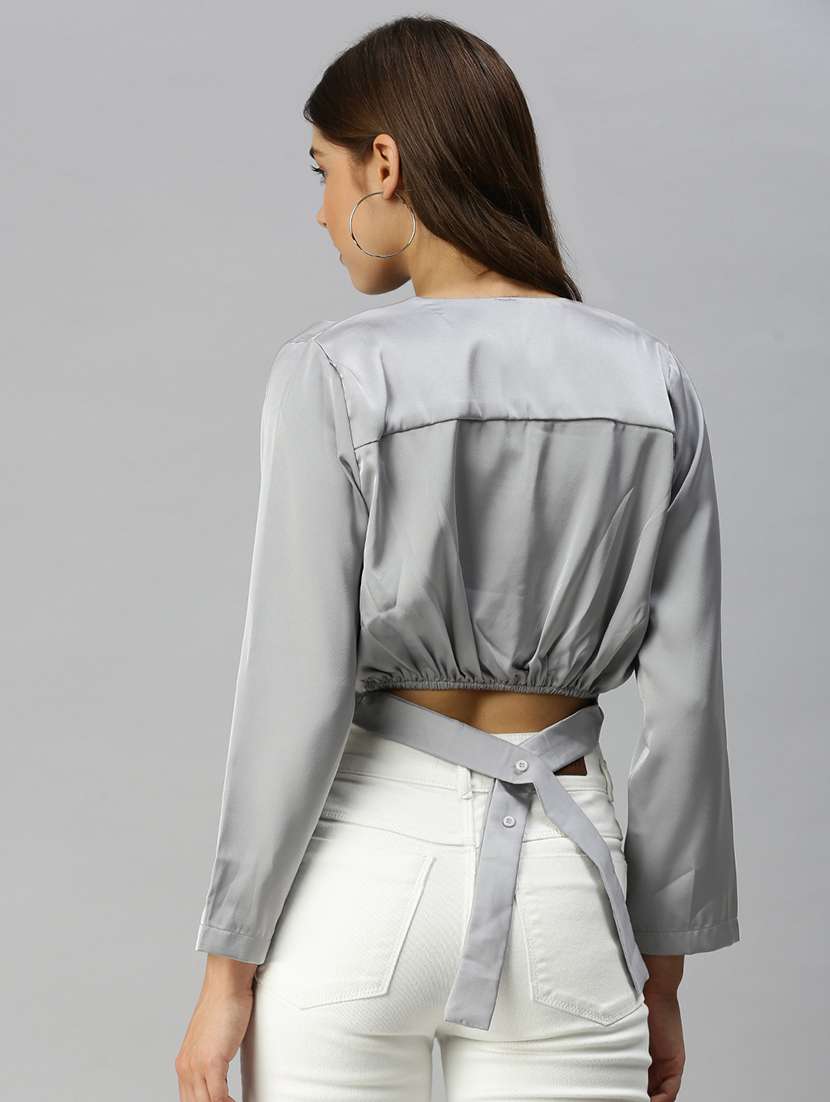 women's crop v neck top - 18393016 -  Standard Image - 2