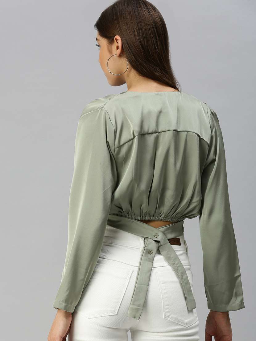 women's crop overlap neck top - 18393017 -  Standard Image - 2