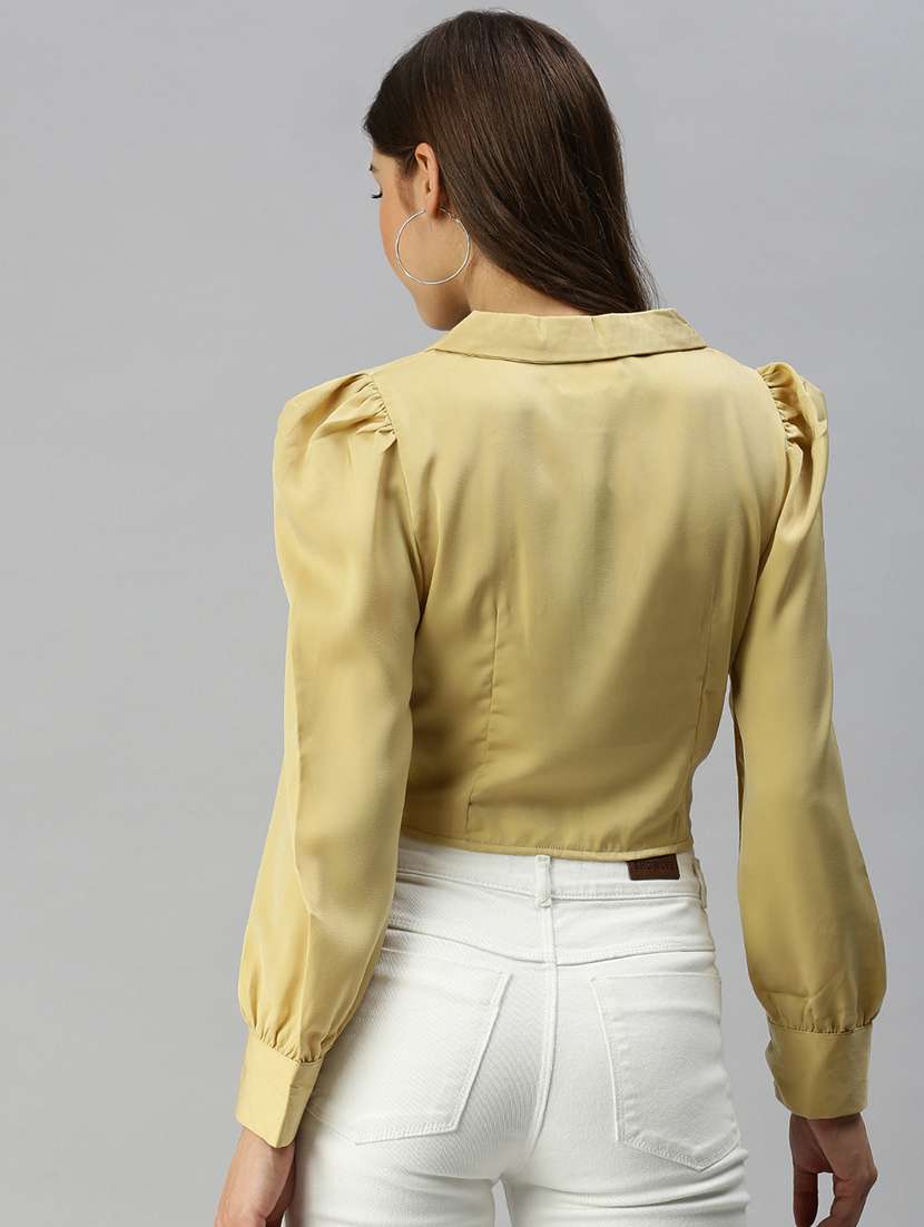 women's crop lapel neck top - 18393019 -  Standard Image - 2