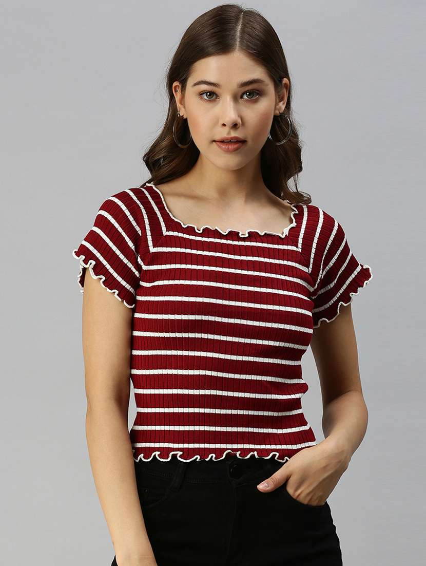 square neck striped regular top 