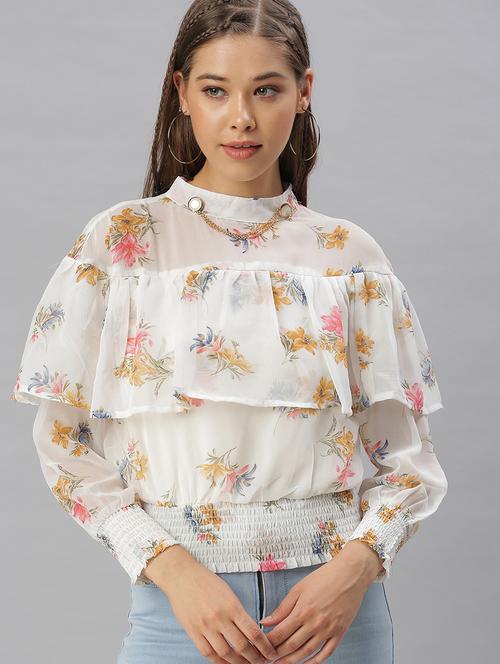 women's ruffle mock neck top - 18393078 - Standard Image - 0