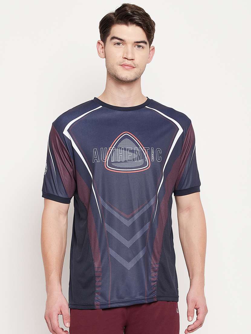 blue printed t-shirt