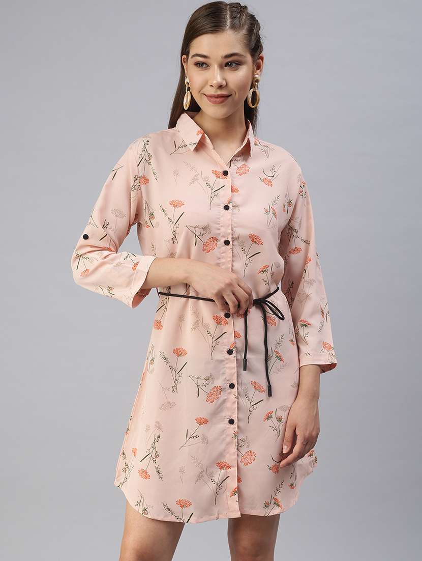 tie front floral shirt dress - 18393315 - Zoom Image - 0