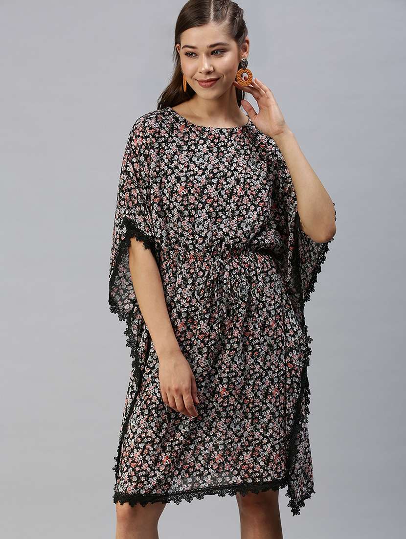 round neck floral straight dress