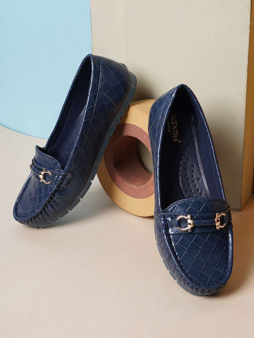 blue synthetic slip on loafers