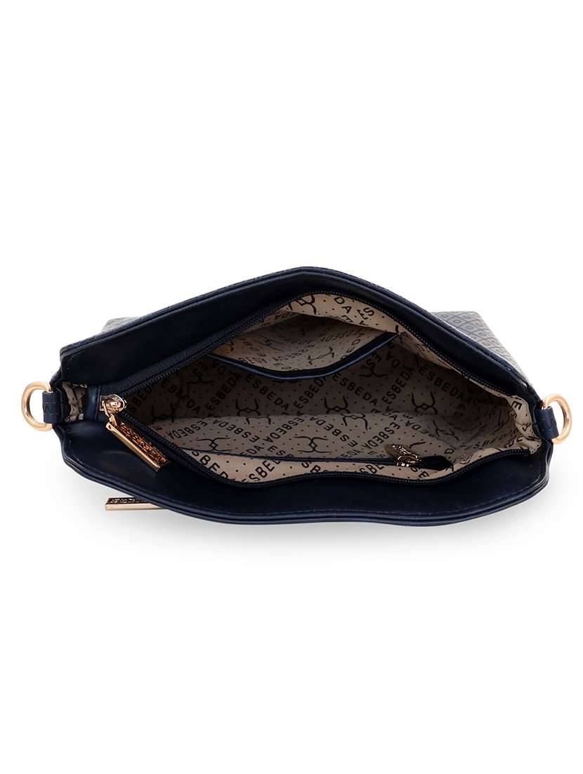 navy blue textured regular sling bag - 18393724 -  Standard Image - 2