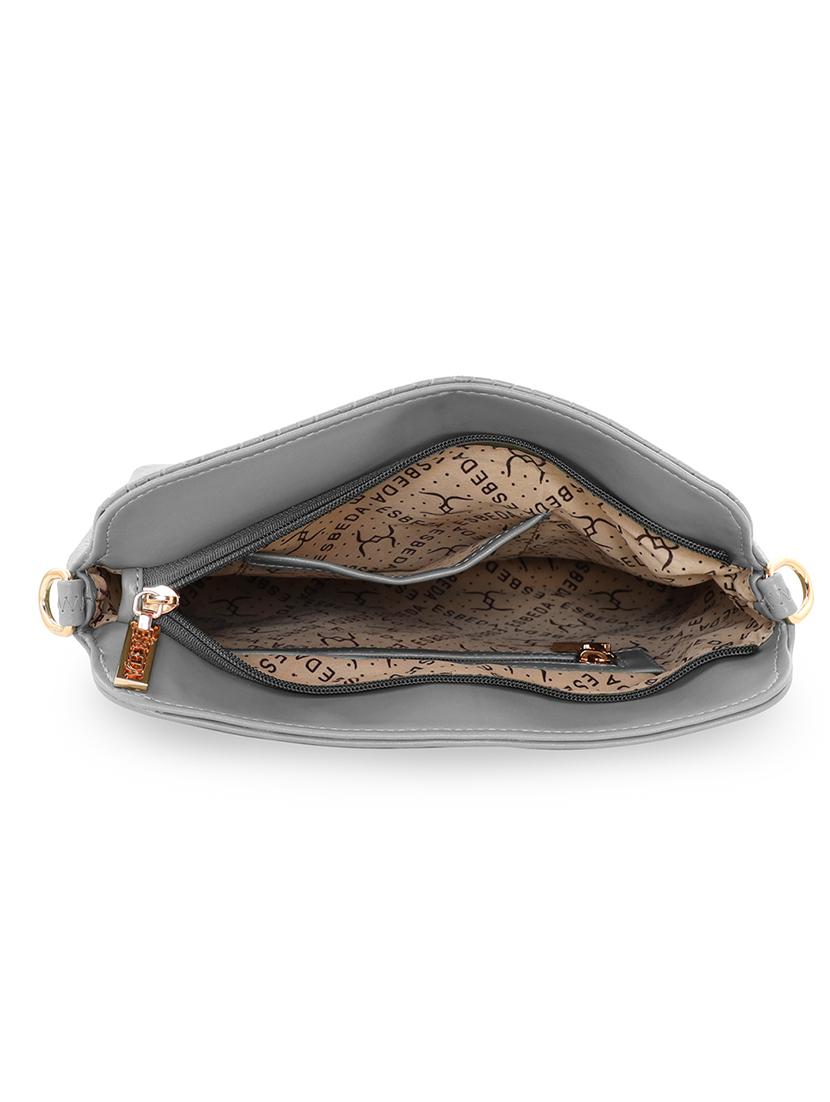 grey textured regular sling bag - 18393725 - Standard Image - 2