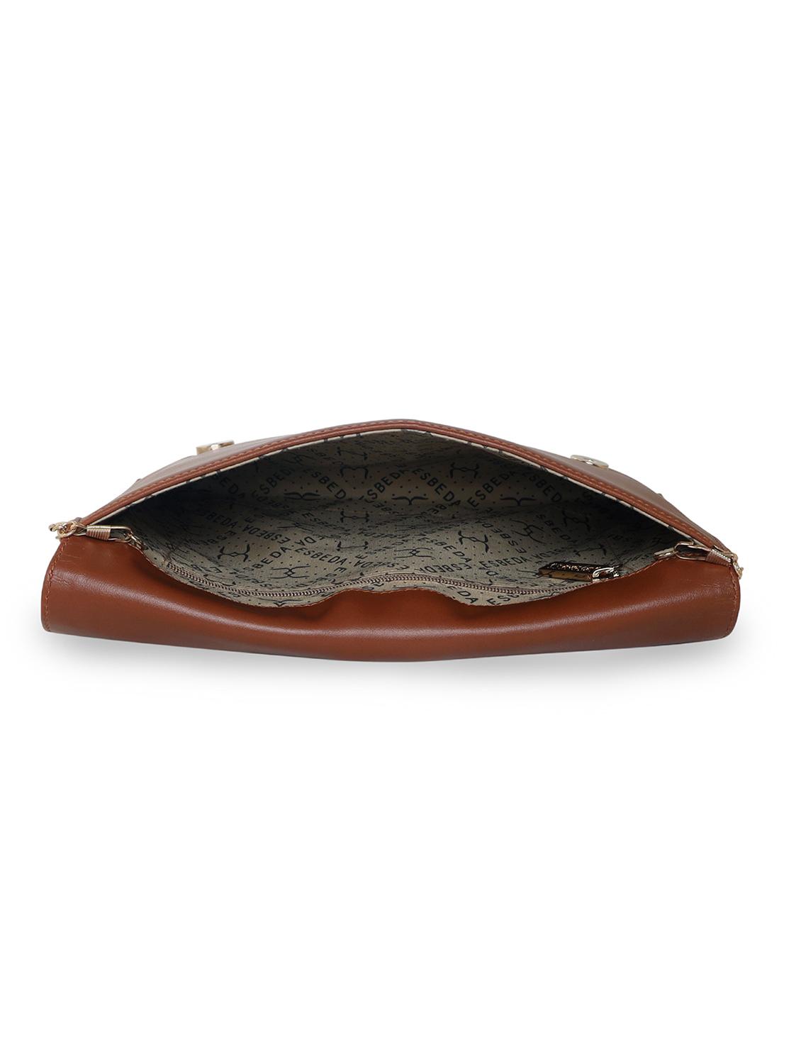 tan leatherette envelope clutch - 18393924 - Standard Image - 2