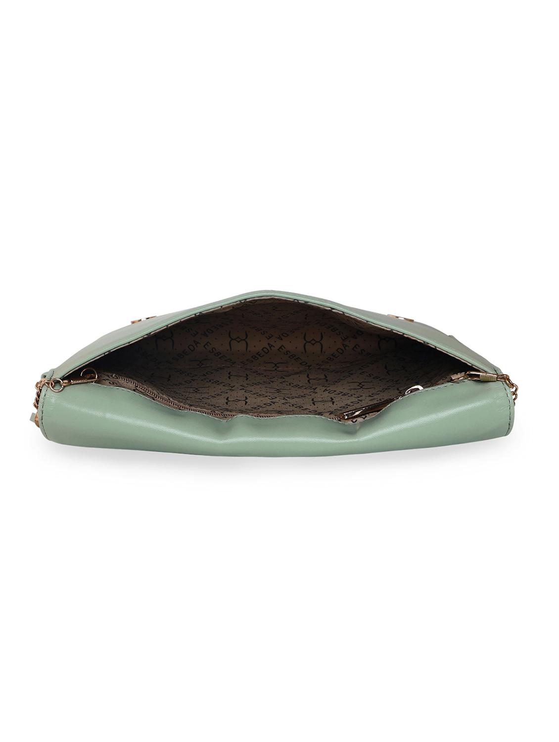 green leatherette envelope clutch - 18393925 - Standard Image - 2