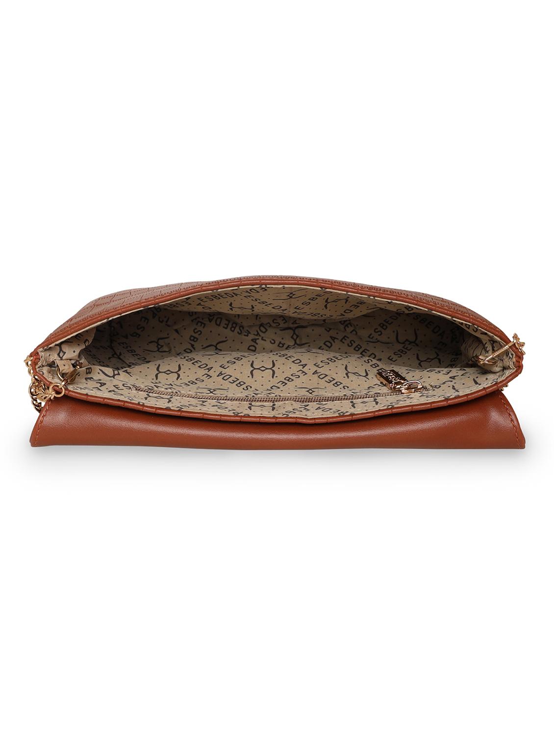 tan leatherette envelope clutch - 18393929 - Standard Image - 2