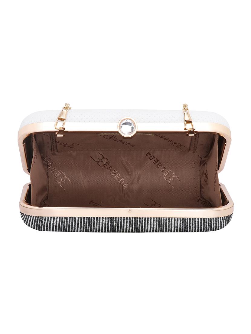 white textured box clutch - 18393953 - Standard Image - 2