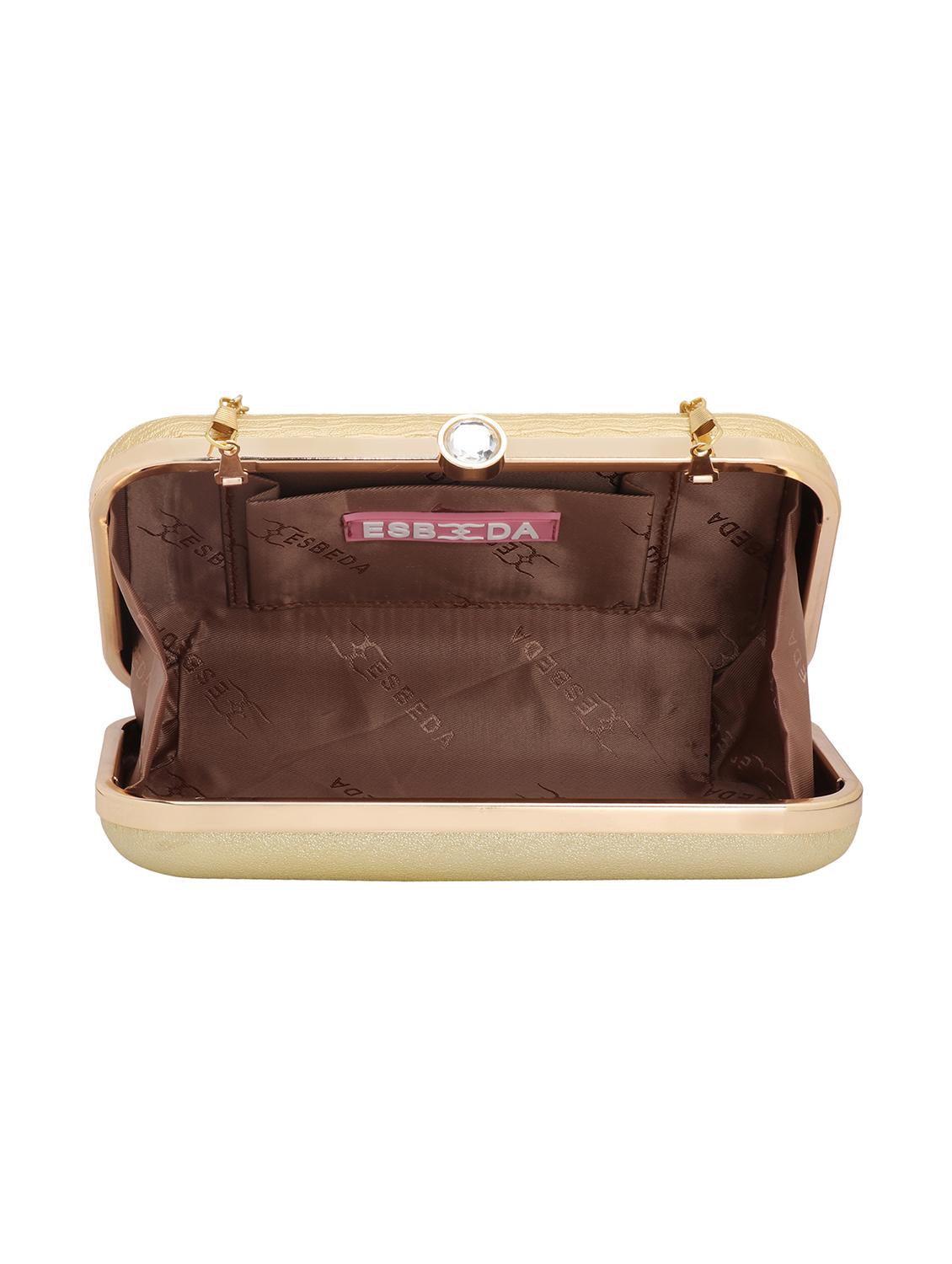 gold textured box clutch - 18393970 - Standard Image - 2