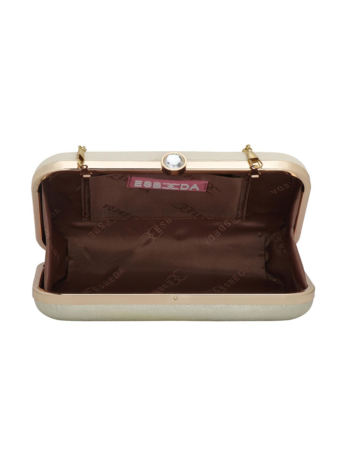 cream textured box clutch - 18393972 - Standard Image - 2