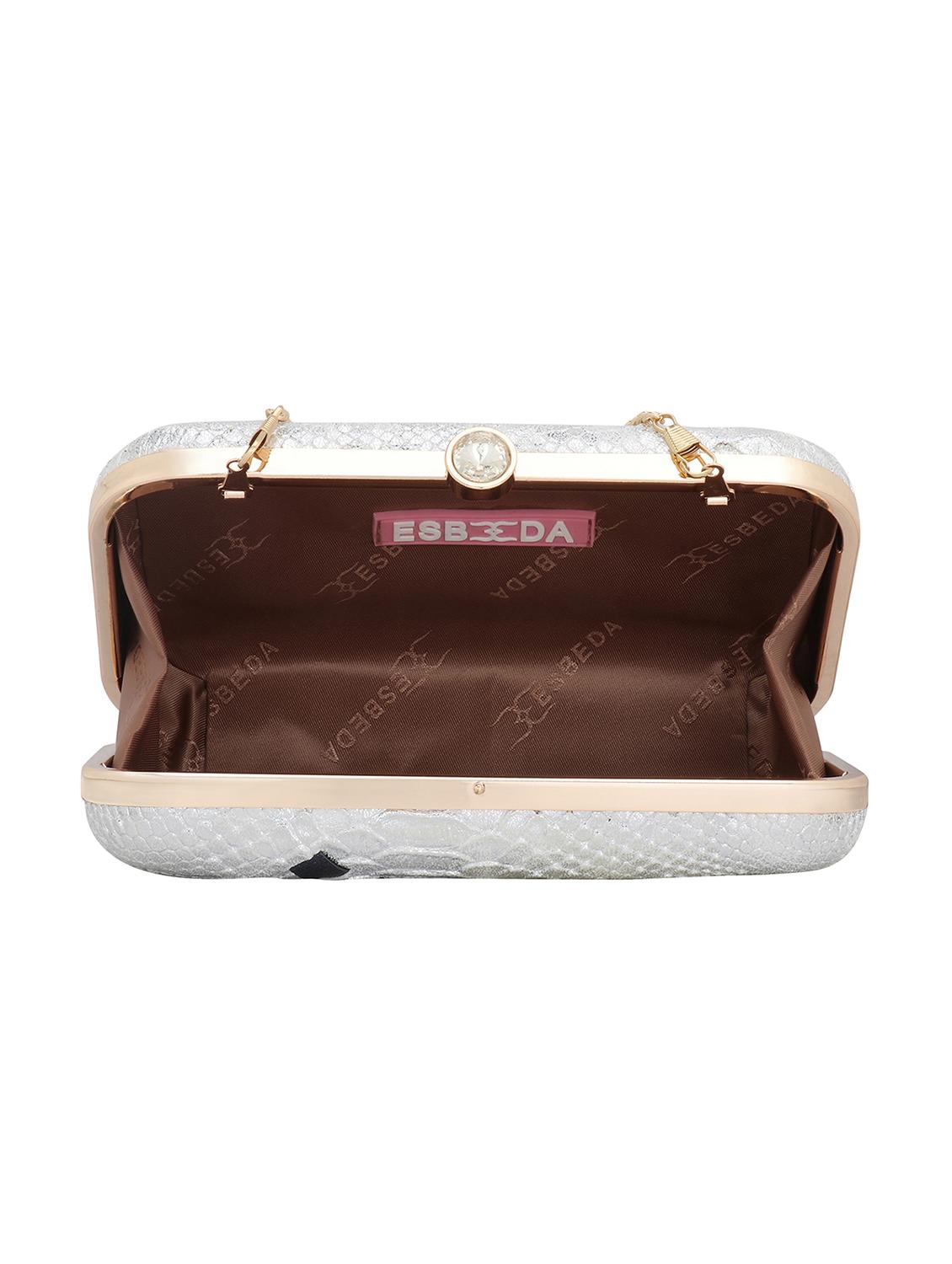 silver textured box clutch - 18393987 - Standard Image - 2
