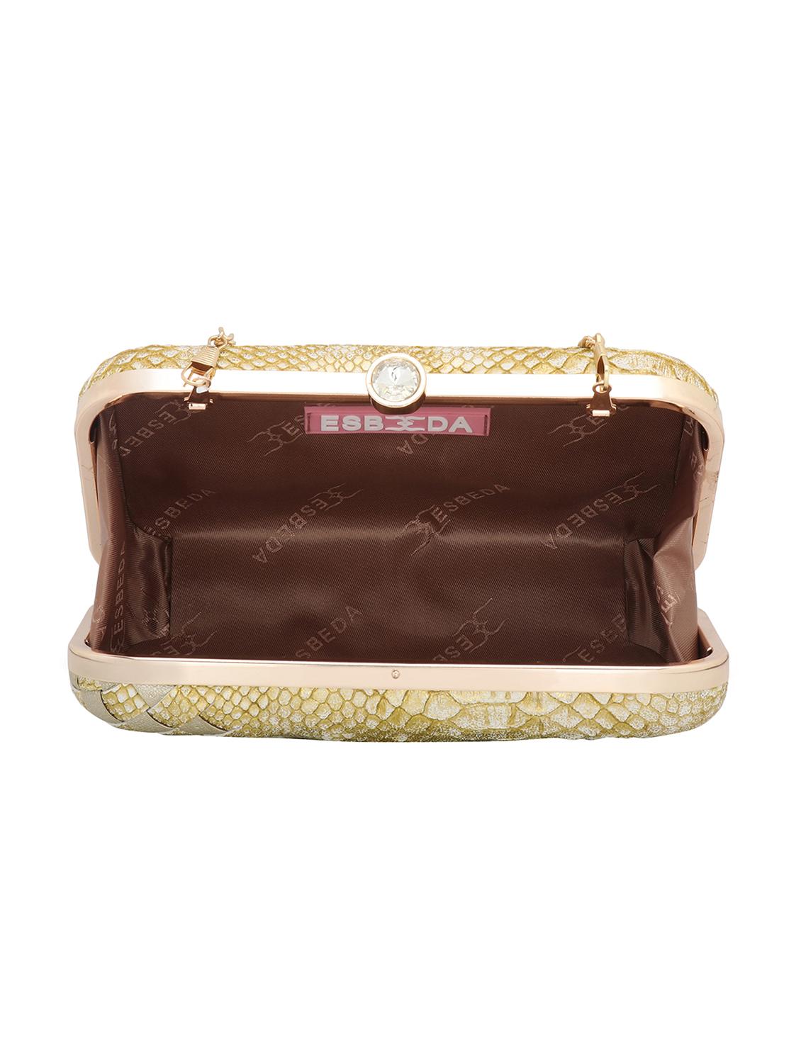 gold textured box clutch - 18393988 - Standard Image - 2