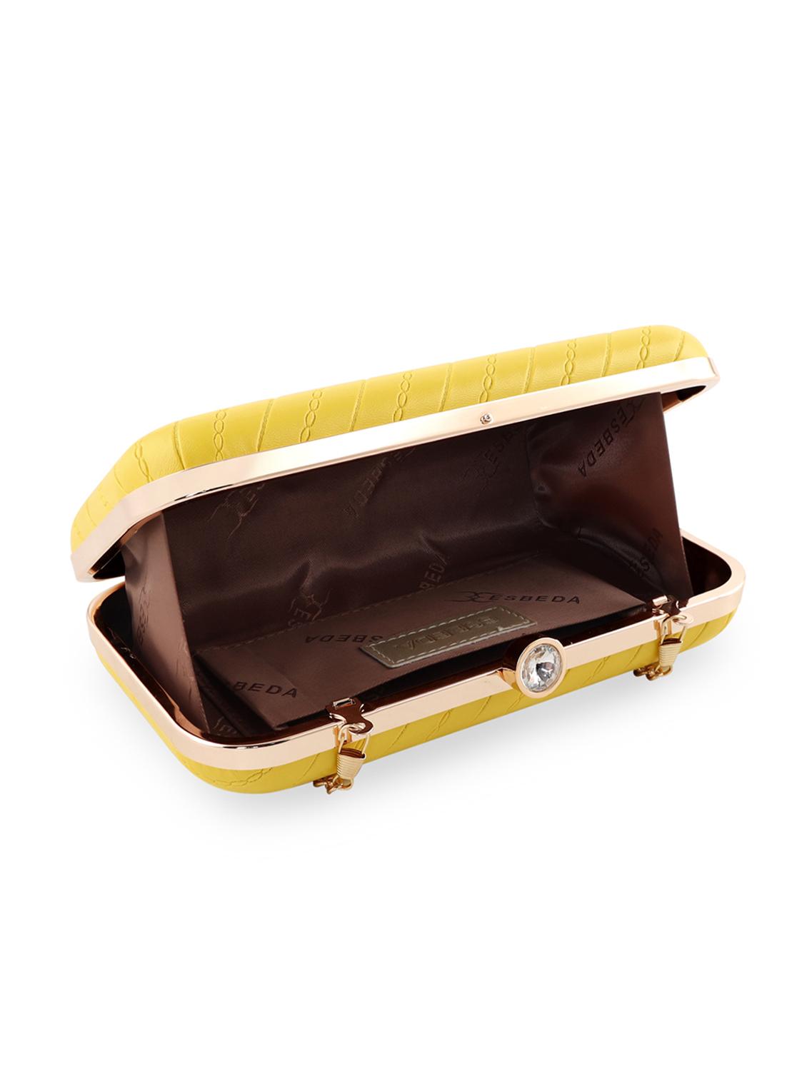 yellow textured box clutch - 18394019 - Standard Image - 2