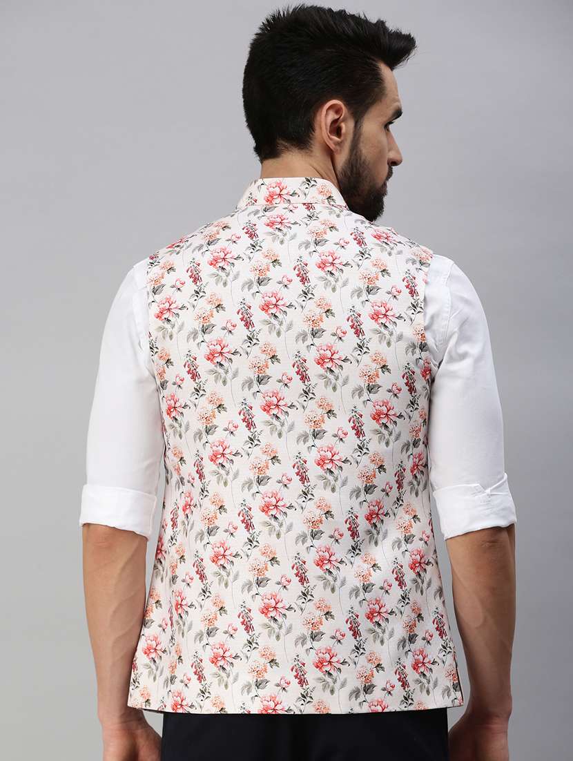 white printed nehru jacket - 18395145 -  Standard Image - 2