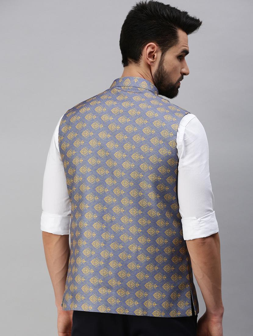 blue self-designed nehru jacket - 18395150 - Standard Image - 2