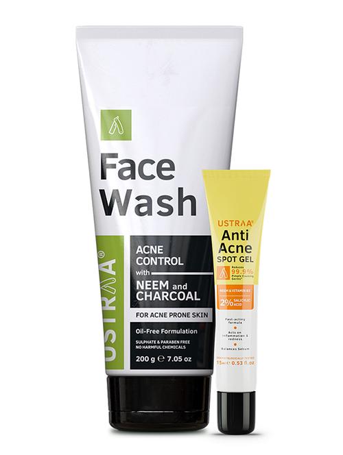 ustraa anti acne spot gel - 15ml & face wash with neem & charcoal - 200g - 18395297 - Standard Image - 0