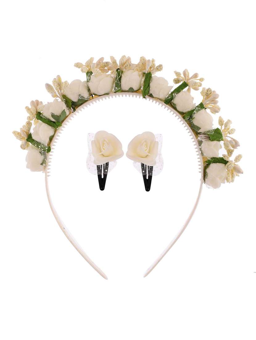 white flower tiara hairband with a pair of matching tic tac hairpin - 18395578 - Zoom Image - 0
