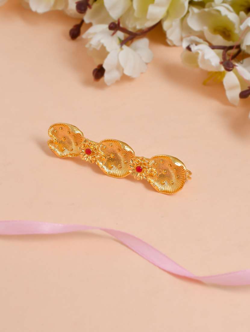 gold plated embellished hair barrette accessory