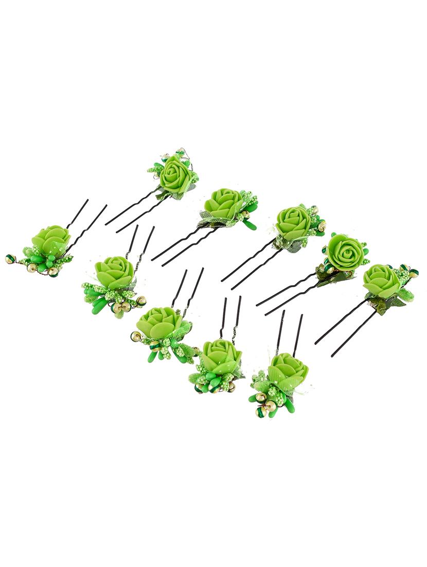 set of 10 green flower juda hair bun accessory set - 18395667 - Standard Image - 2