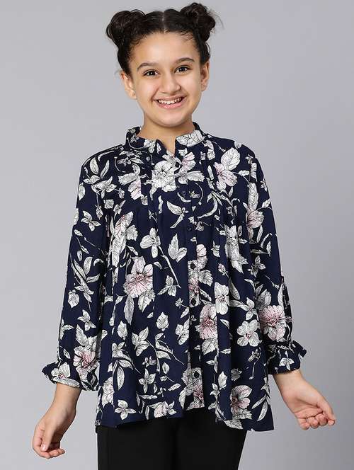 girls mandarin collar top - 18395710 - Standard Image - 0