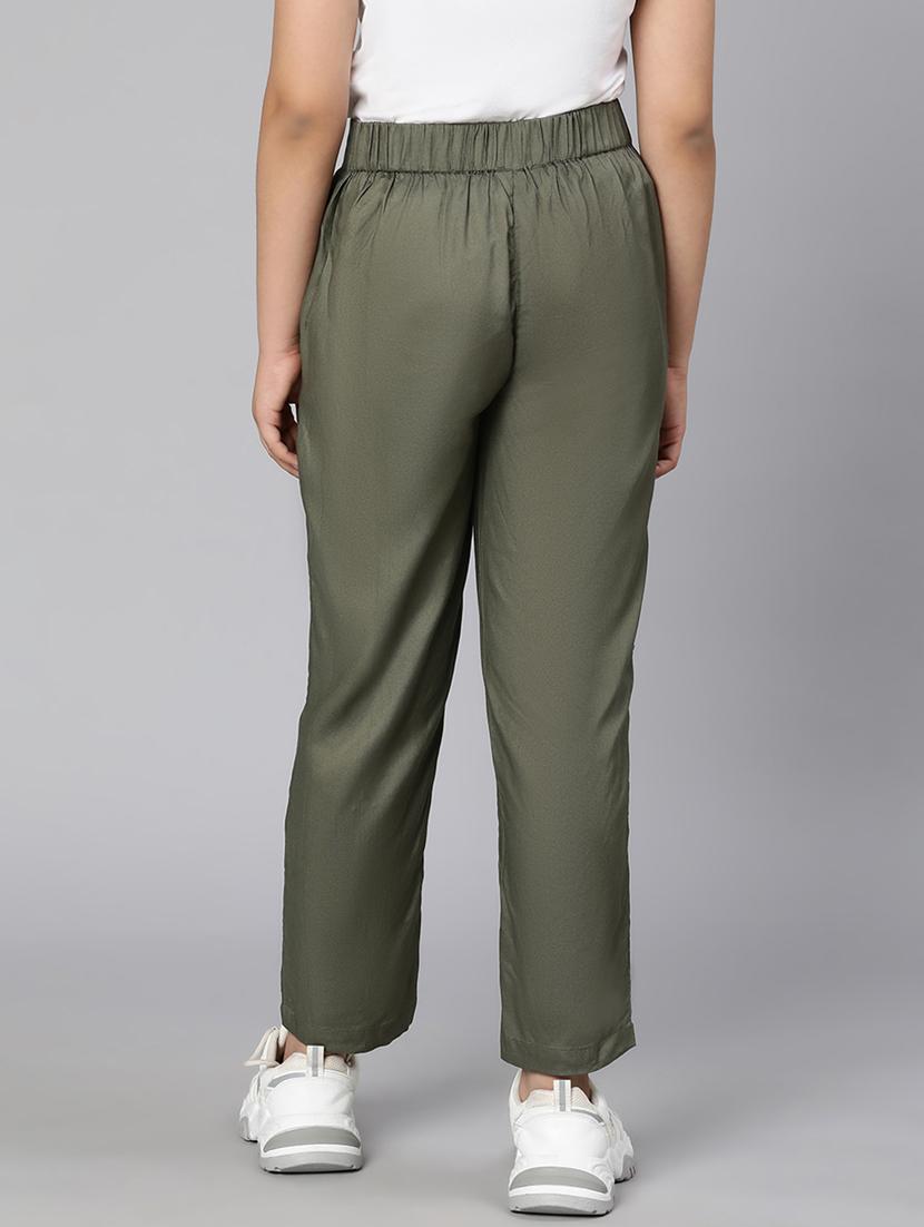 green solid casual trouser - 18395720 - Standard Image - 2
