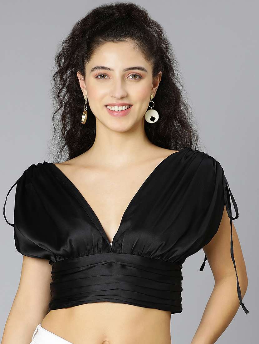 women's crop v neck top