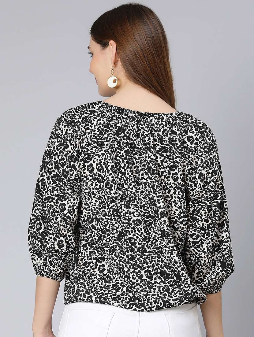 round neck printed blouson top - 18395772 -  Standard Image - 2